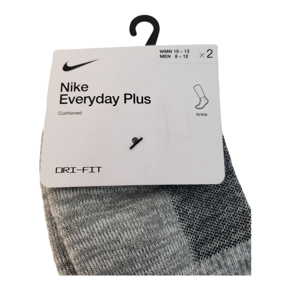 Nike Everyday Plus Socks Mens 8-12 Womens 10-13 Large Gray Ankle Dri-FIT 2 Pair - Picture 2 of 5